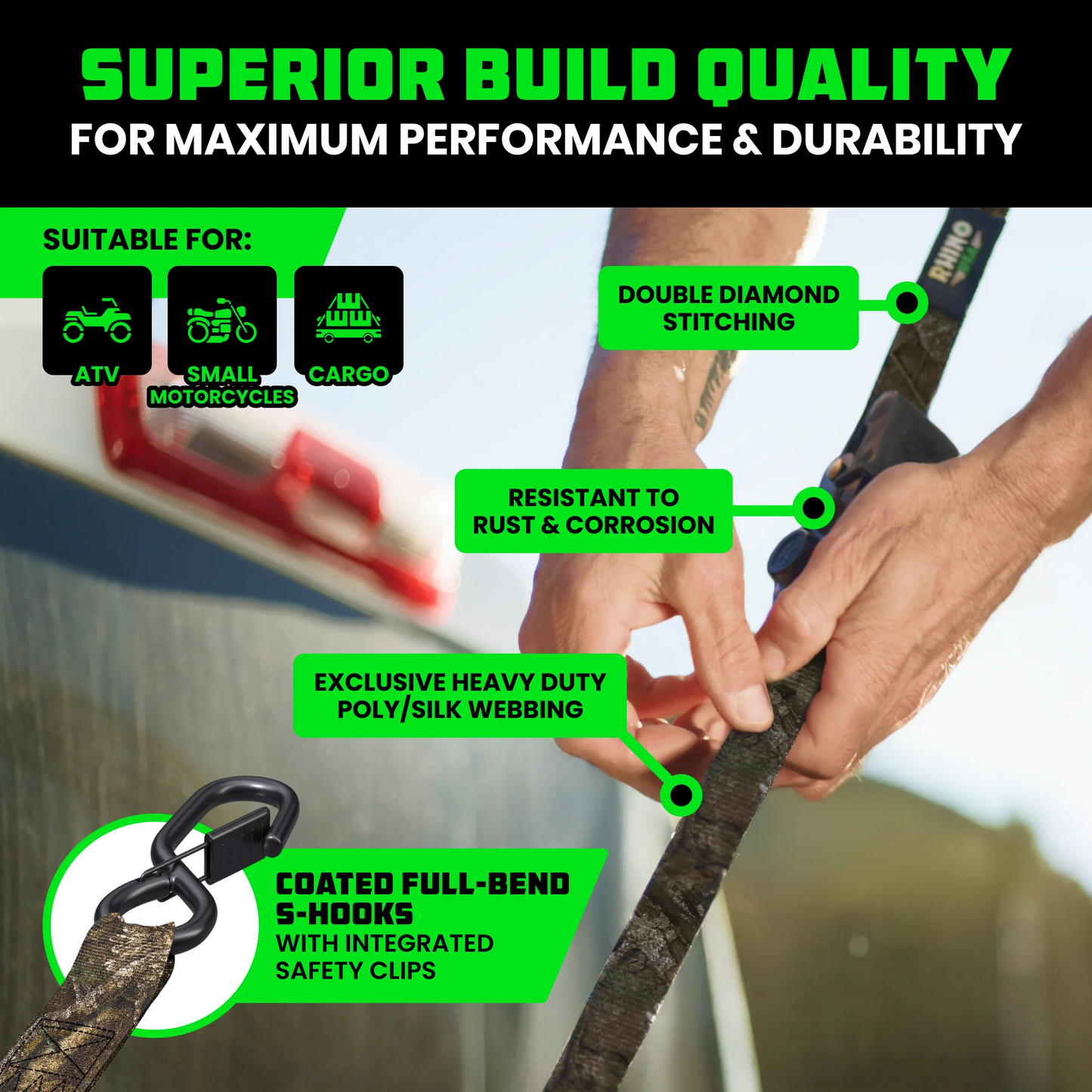 1" x 10' Retractable Ratchet Straps